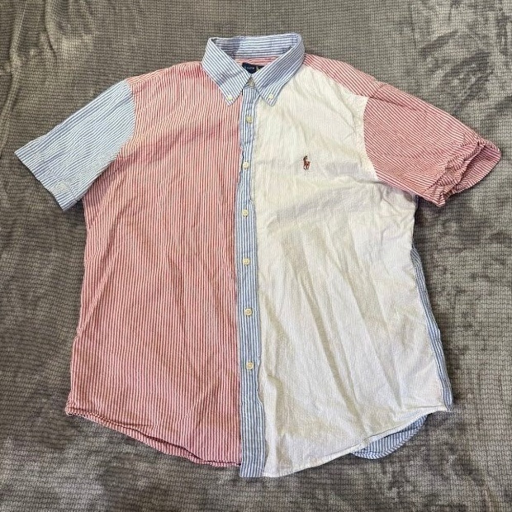 Polo by Ralph Lauren Men’s Short-Sleeve Colorblock Stripe Shirt - Red/Blue/White